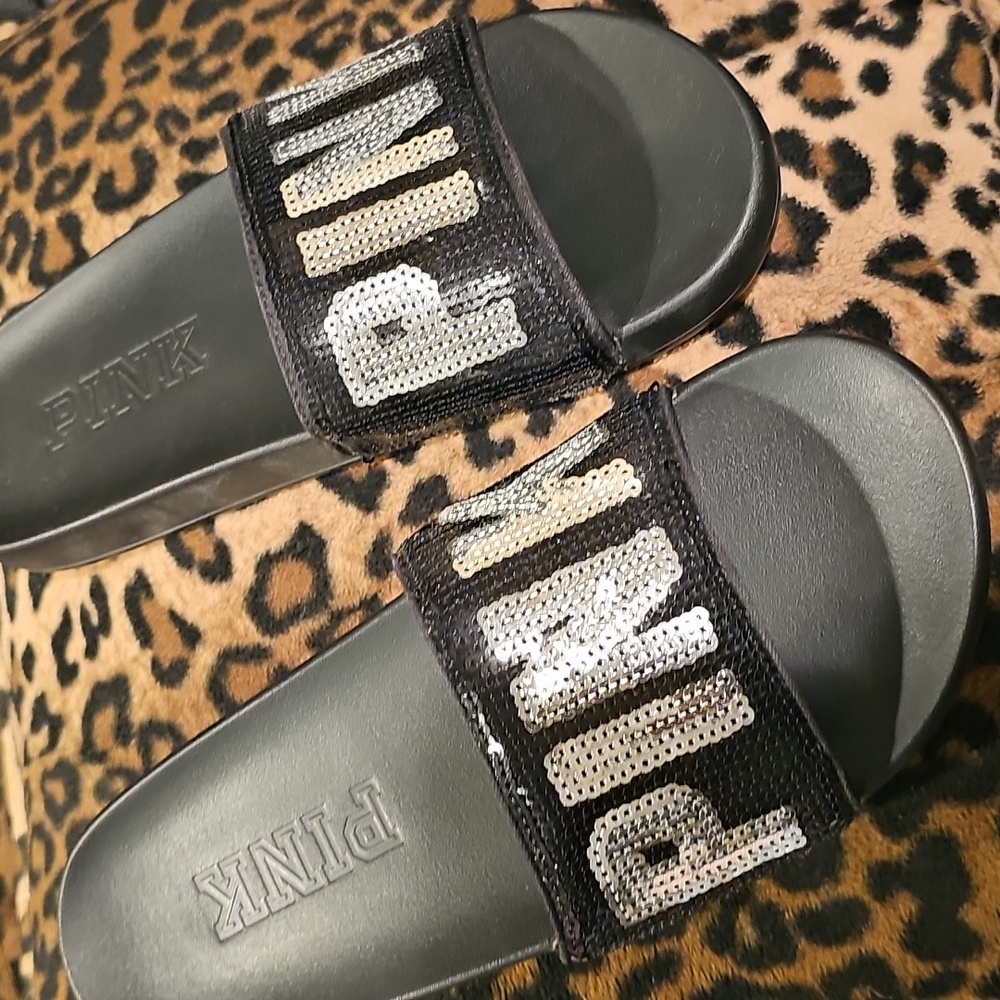 Victoria's Secret PINK.... black & silver sequin slides